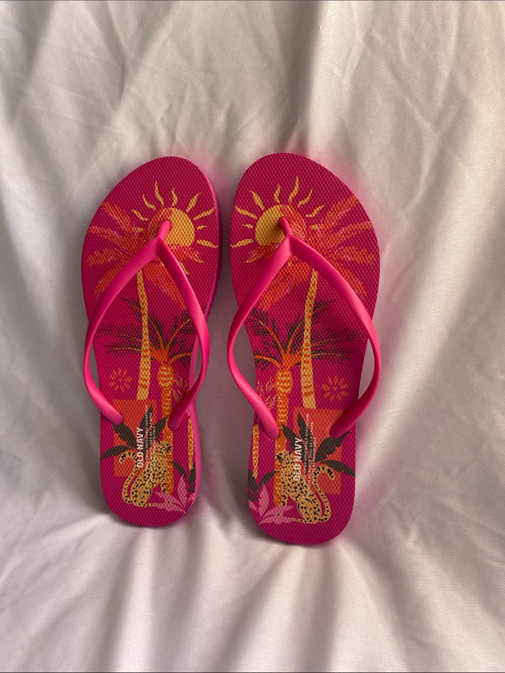 Old Navy Hot Pink Tropical Flip Flops